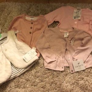Baby girl pink cardigans + white vest | 6M